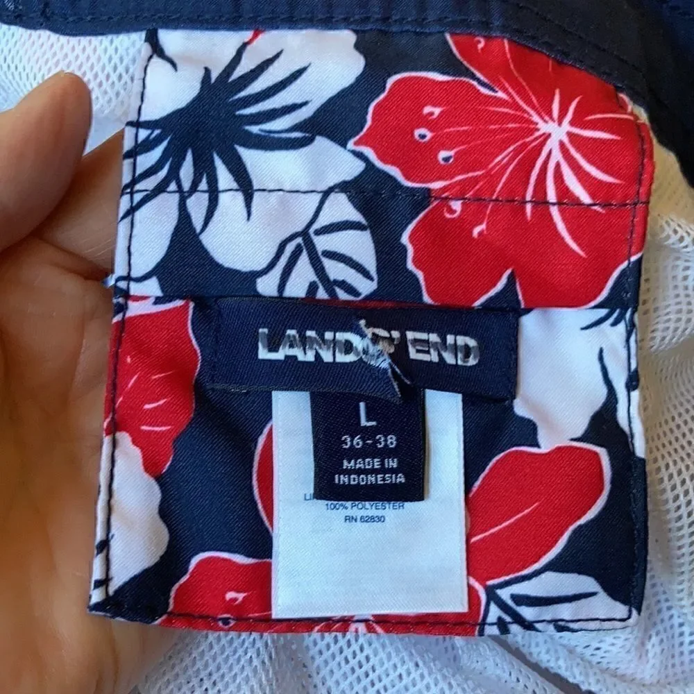 Land’s End men’s Floral better board Swim Shorts floral  blue red white tie L